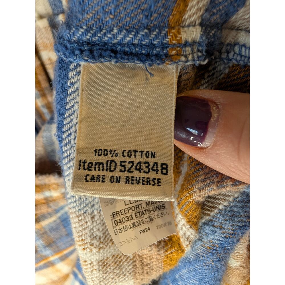 L.L. Bean Women's Flannel Shirt Blue Camel Plaid Button Down Large Regular - Picture 3 of 8